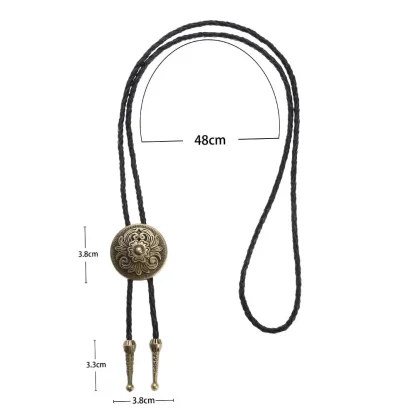 Round Bolo Tie with Embossed Flower Design - Image 3