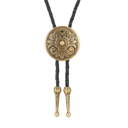 Round Bolo Tie with Embossed Flower Design - Image 2