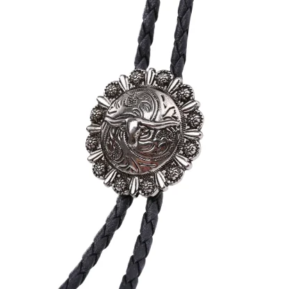 Bull Head Decor Round Bolo Tie - Image 4