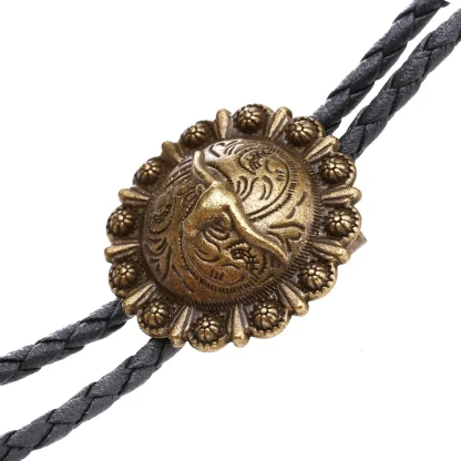 Bull Head Decor Round Bolo Tie - Image 2