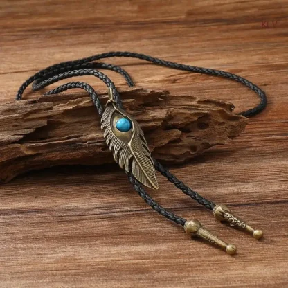 Feather Shape Pendant Western Tie - Image 4