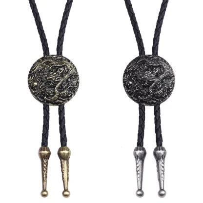 Round Pendant Bolo Tie with Creative Dragon - Image 2