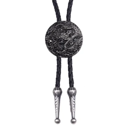 Round Pendant Bolo Tie with Creative Dragon