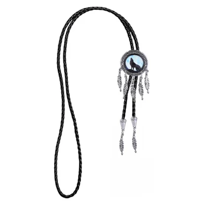 Wolf Bolo Tie with Dream Catcher Pendant - Image 3