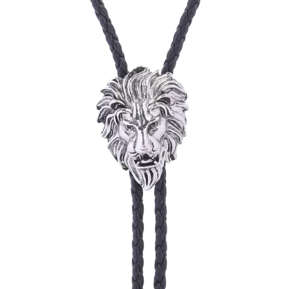 Faux Leather Bolo Tie with Lion Head Pendant - Image 15