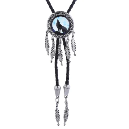 Wolf Bolo Tie with Dream Catcher Pendant - Image 4