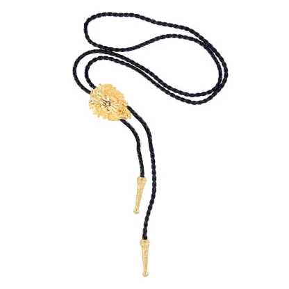 Faux Leather Bolo Tie with Lion Head Pendant - Image 7