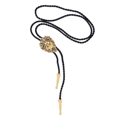 Faux Leather Bolo Tie with Lion Head Pendant - Image 11