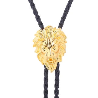 Faux Leather Bolo Tie with Lion Head Pendant