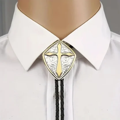 Shiny Luxury Western Tie with Cross Design - Image 10