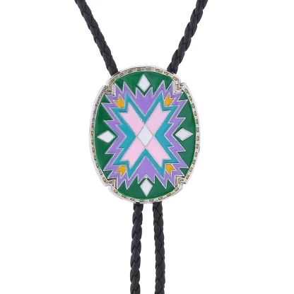 Oval Shaped Bolo Tie with Tribal Pattern - Image 9