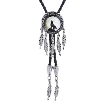 Wolf Bolo Tie with Dream Catcher Pendant