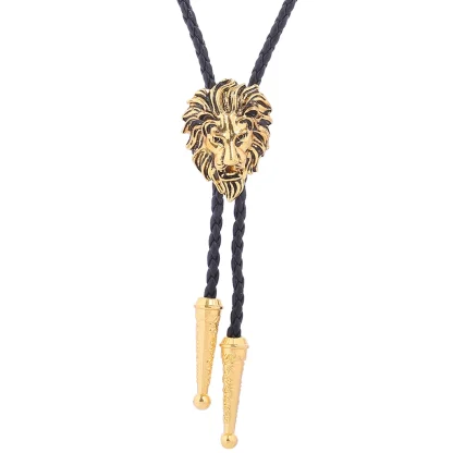 Faux Leather Bolo Tie with Lion Head Pendant - Image 10