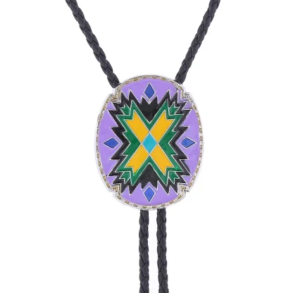 Oval Shaped Bolo Tie with Tribal Pattern - Image 7