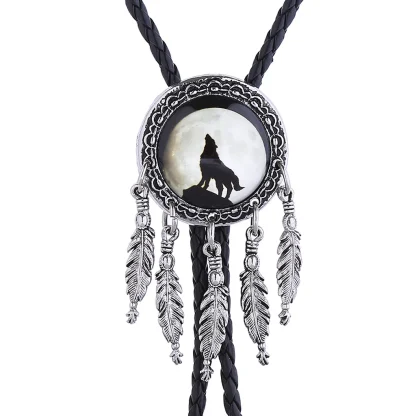 Wolf Bolo Tie with Dream Catcher Pendant - Image 5