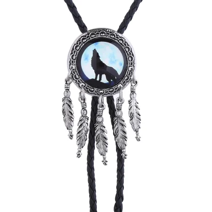 Wolf Bolo Tie with Dream Catcher Pendant - Image 2