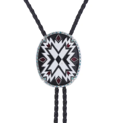 Oval Shaped Bolo Tie with Tribal Pattern - Image 12