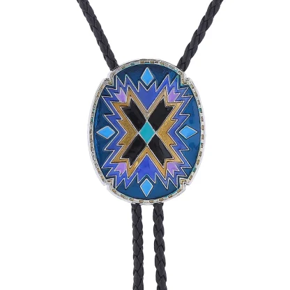 Oval Shaped Bolo Tie with Tribal Pattern - Image 4