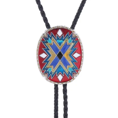 Oval Shaped Bolo Tie with Tribal Pattern - Image 6