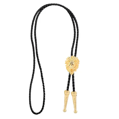 Faux Leather Bolo Tie with Lion Head Pendant - Image 9