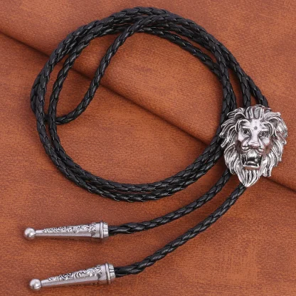 Faux Leather Bolo Tie with Lion Head Pendant - Image 6