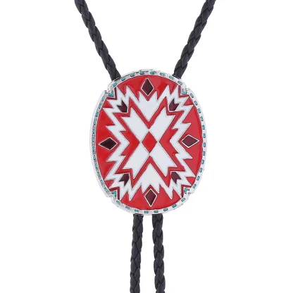 Oval Shaped Bolo Tie with Tribal Pattern - Image 11