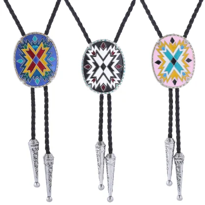 Oval Shaped Bolo Tie with Tribal Pattern - Image 5