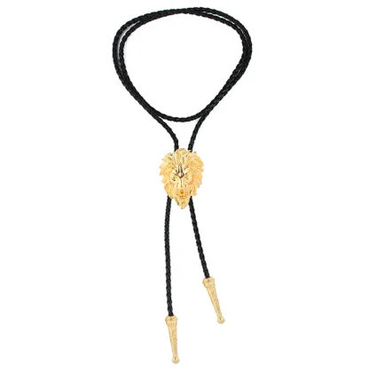 Faux Leather Bolo Tie with Lion Head Pendant - Image 8