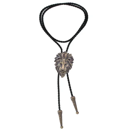 Faux Leather Bolo Tie with Lion Head Pendant - Image 13