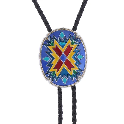 Oval Shaped Bolo Tie with Tribal Pattern - Image 3